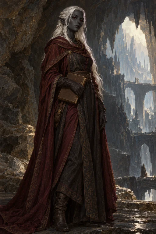Drow: ritratto pittorico di un personaggio adulto
