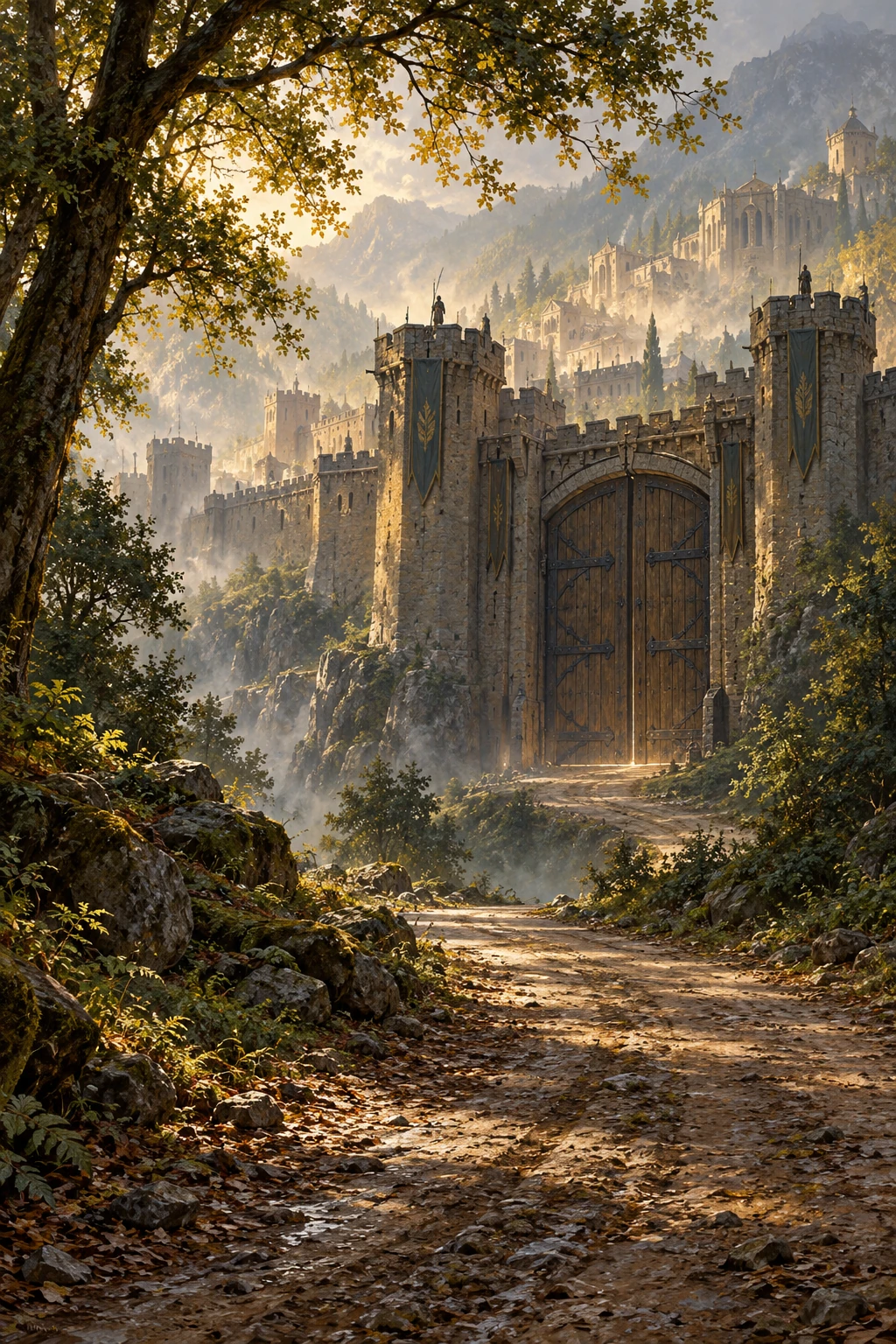 Le porte fortificate di Solace oltre il sentiero nel bosco