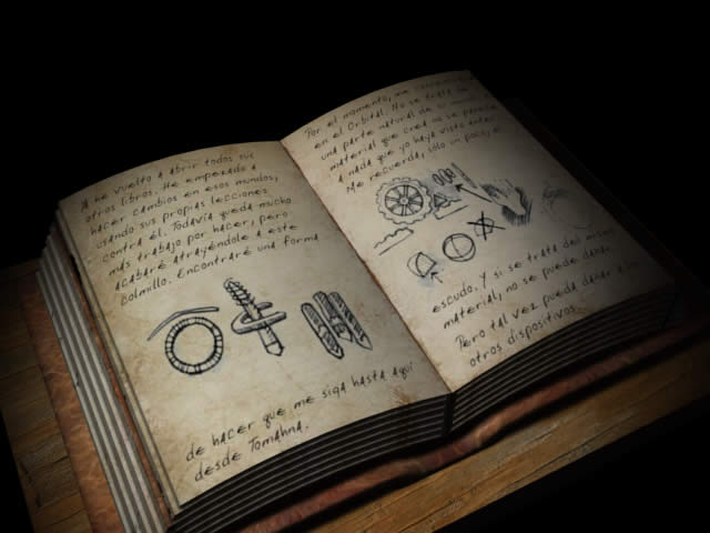 Un libro antico aperto con simboli e appunti