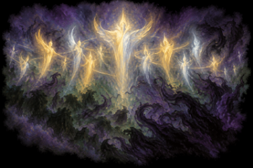 Le scintille divine si uniscono contro Deothium. Interpretazione artistica per il restauro.
